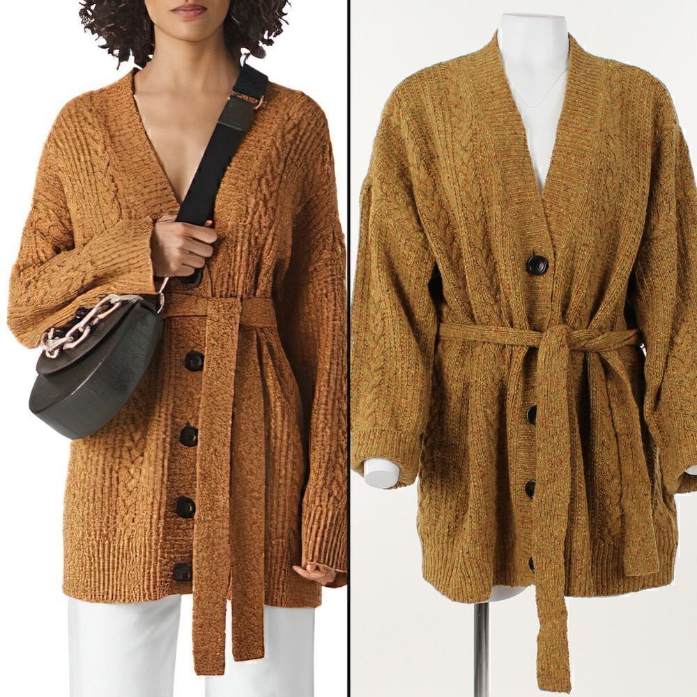 Whistles Oversized Cable Knit Wool Blend Cardigan